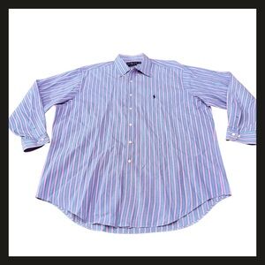 Ralph Lauren Polo Yarmouth Men’s 17.5 34/35 Striped Button Down Shirt Cotton EUC